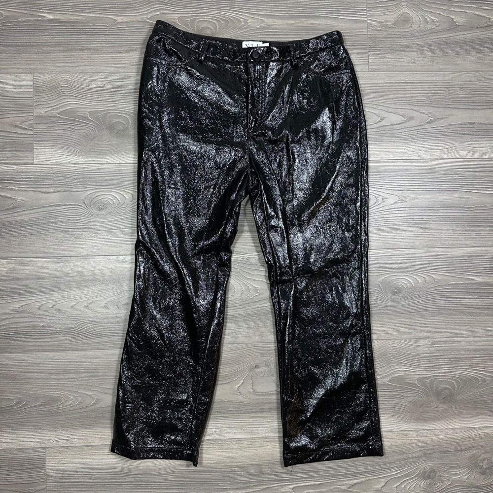 XLE Black Patent Faux Leather Pants -‎ SIZE L Cropped High Shine Festival Party